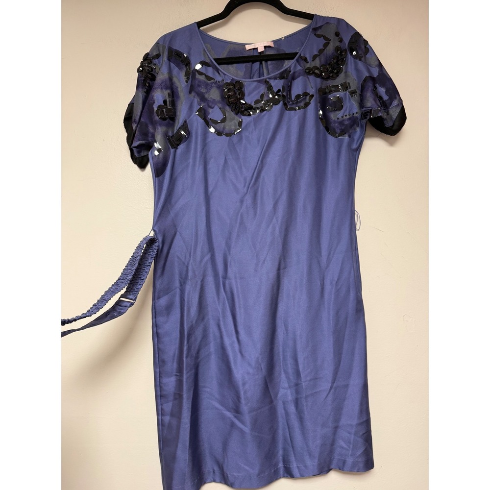 Rebecca Taylor Sequins Floral Blue Silk Blend Dress Size 0